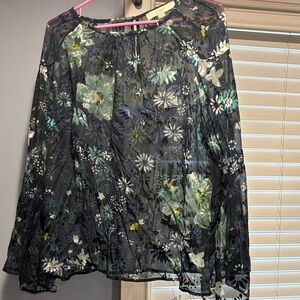 LOFT Navy Floral Sheer Blouse